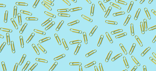 Minimal composition for business and organize concept. Yellow paper clip on blue background. 3d rendering illustration.