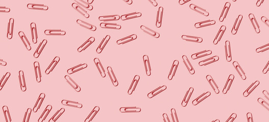 Minimal composition for business and organize concept. Pink paper clip on pink background. 3d rendering illustration.