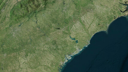 South Carolina, United States - outlined. Satellite