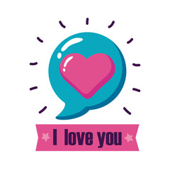 I love you text with heart bubble flat style icon vector design
