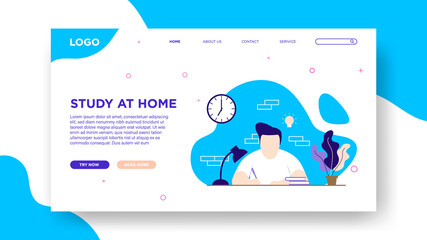 Study at home landing page template in flat style Premium Vector