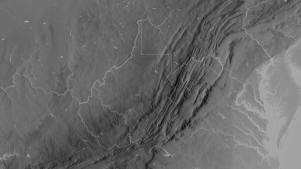 West Virginia, United States - outlined. Grayscale