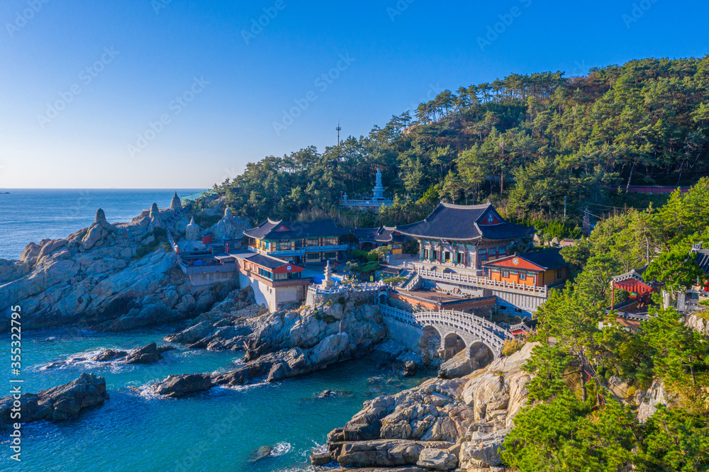 Sticker aerial view of haedong yonggungsa temple in the republic of korea