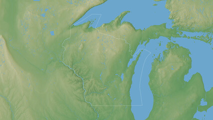 Wisconsin, United States - outlined. Physical