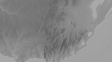 Lavalleja, Uruguay - outlined. Grayscale