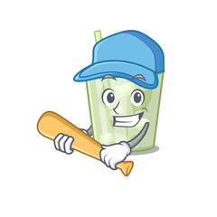 Attractive mojito lemon cocktail caricature character playing baseball
