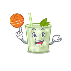 Sporty cartoon mascot design of mojito lemon cocktail with basketball