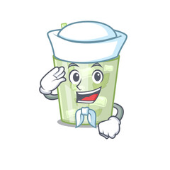 Smiley sailor cartoon character of mojito lemon cocktail wearing white hat and tie