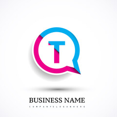 logo T letter colorful on circle chat icon. Vector design for your logo application for company identity.