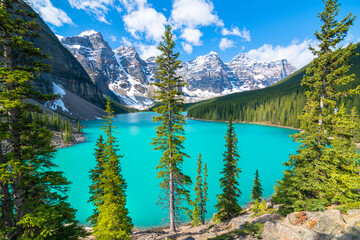 Beautiful view of Moraine Lake in Rocky Mountains - Banff National Park, Alberta - Canada