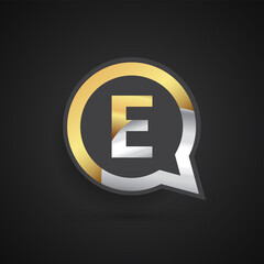 logo E letter, golden color on circle chat icon. Vector design for your logo application for company identity.