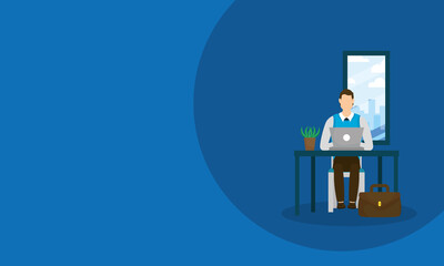 Businessman avatar with laptop on desk vector design