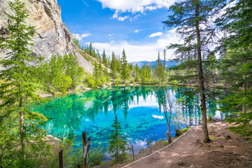 Beautiful reflection of Grassi Lakes - Canmore, Alberta - Canada