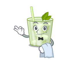 A cartoon picture of mojito lemon cocktail waiter with a white napkin