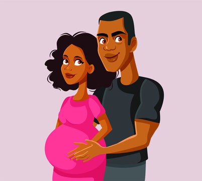 Young Couple Expecting Baby Vector Illustration