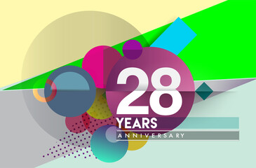 Fototapeta premium 28th years anniversary logo, vector design birthday celebration with colorful geometric background and circles shape.