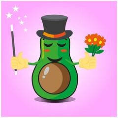 Cute half avocado magician cartoon character design