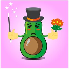 Cute half avocado magician cartoon character design