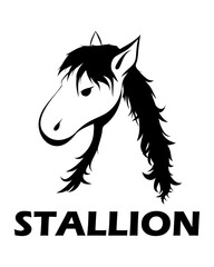 Black line vector illustration cartoon on a white background of a horse head.