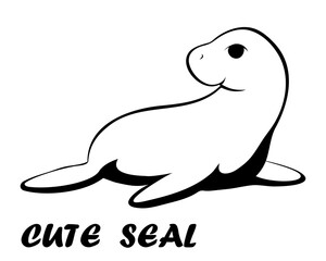 Black line vector illustration cartoon on a white background of a cute seal.
