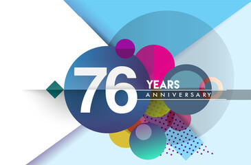 76th years anniversary logo, vector design birthday celebration with colorful geometric background and circles shape.
