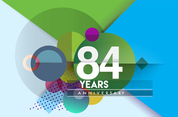 84th years anniversary logo, vector design birthday celebration with colorful geometric background and circles shape.