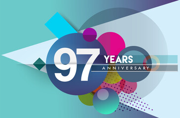 97th years anniversary logo, vector design birthday celebration with colorful geometric background and circles shape.