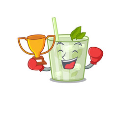 An elegant boxing winner of mojito lemon cocktail caricature design concept