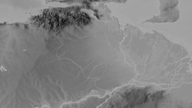 Monagas, Venezuela - outlined. Grayscale