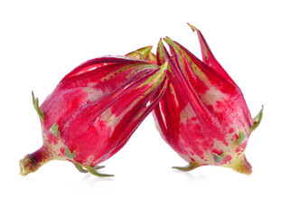 Roselle fruits or Hibiscus sabdariffa isolated on white background.