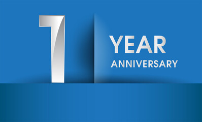 1st years Anniversary celebration logo, flat design isolated on blue background, vector elements for banner, invitation card and birthday party.