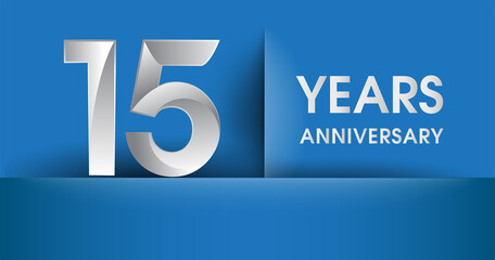 15th years Anniversary celebration logo, flat design isolated on blue background, vector elements for banner, invitation card and birthday party.