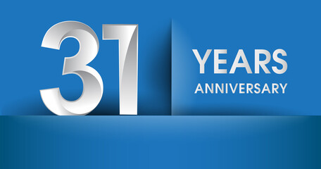 31st years Anniversary celebration logo, flat design isolated on blue background, vector elements for banner, invitation card and birthday party.