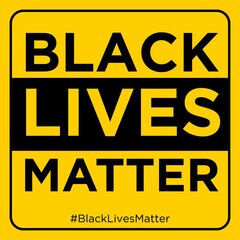 Hashtag Black Lives Matter Text on Bright Yellow Background for Freedom, Liberation and Justice Campaign
