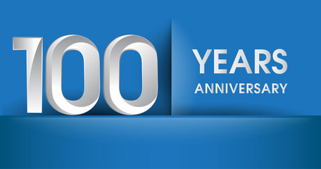 100th years Anniversary celebration logo, flat design isolated on blue background, vector elements for banner, invitation card and birthday party.