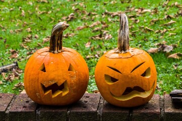 Two Carved Halloween Pumpkins