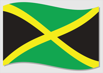 Waving flag of Jamaica vector graphic. Waving Jamaican flag illustration. Jamaica country flag wavin in the wind is a symbol of freedom and independence.