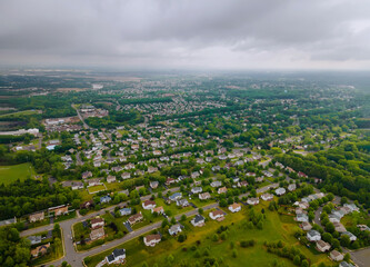 Aerial view of residential district, with mixed new development