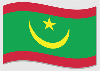 Waving flag of Mauritania vector graphic. Waving Mauritanian flag illustration. Mauritania country flag wavin in the wind is a symbol of freedom and independence.