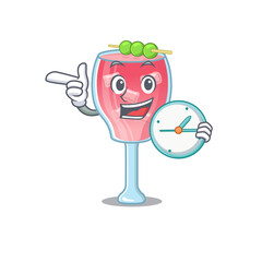mascot design style of cosmopolitan cocktail standing with holding a clock