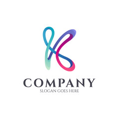 Initial letter K logo linear 3d gradient colors