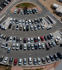 Cars parked in a service parking top view