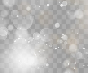 Light effect of dust. Golden stars shine with a special light. The light sparkles on a transparent background. Christmas bright dust effect.