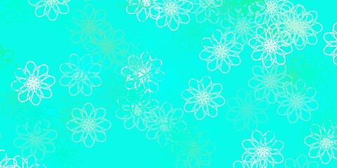 Light Green vector doodle template with flowers.