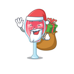 Cartoon design of cosmopolitan cocktail Santa having Christmas gift