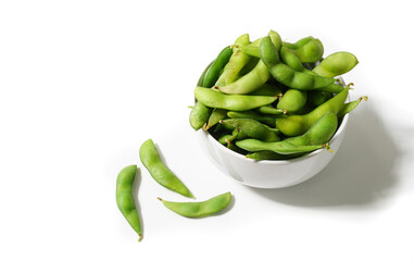 green soybeans on white background