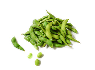 green soybeans on white background
