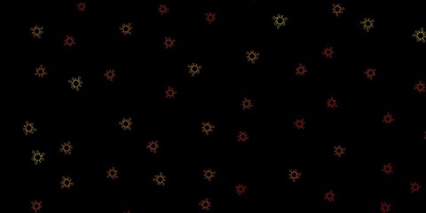 Dark orange vector background with covid-19 symbols.