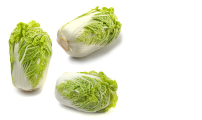 Peking cabbage close-up on a white isolated background, free space