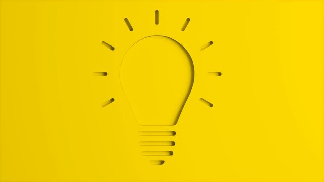 Idea Bulb Carved in a yellow wall, moving inside and then lighting up animation
